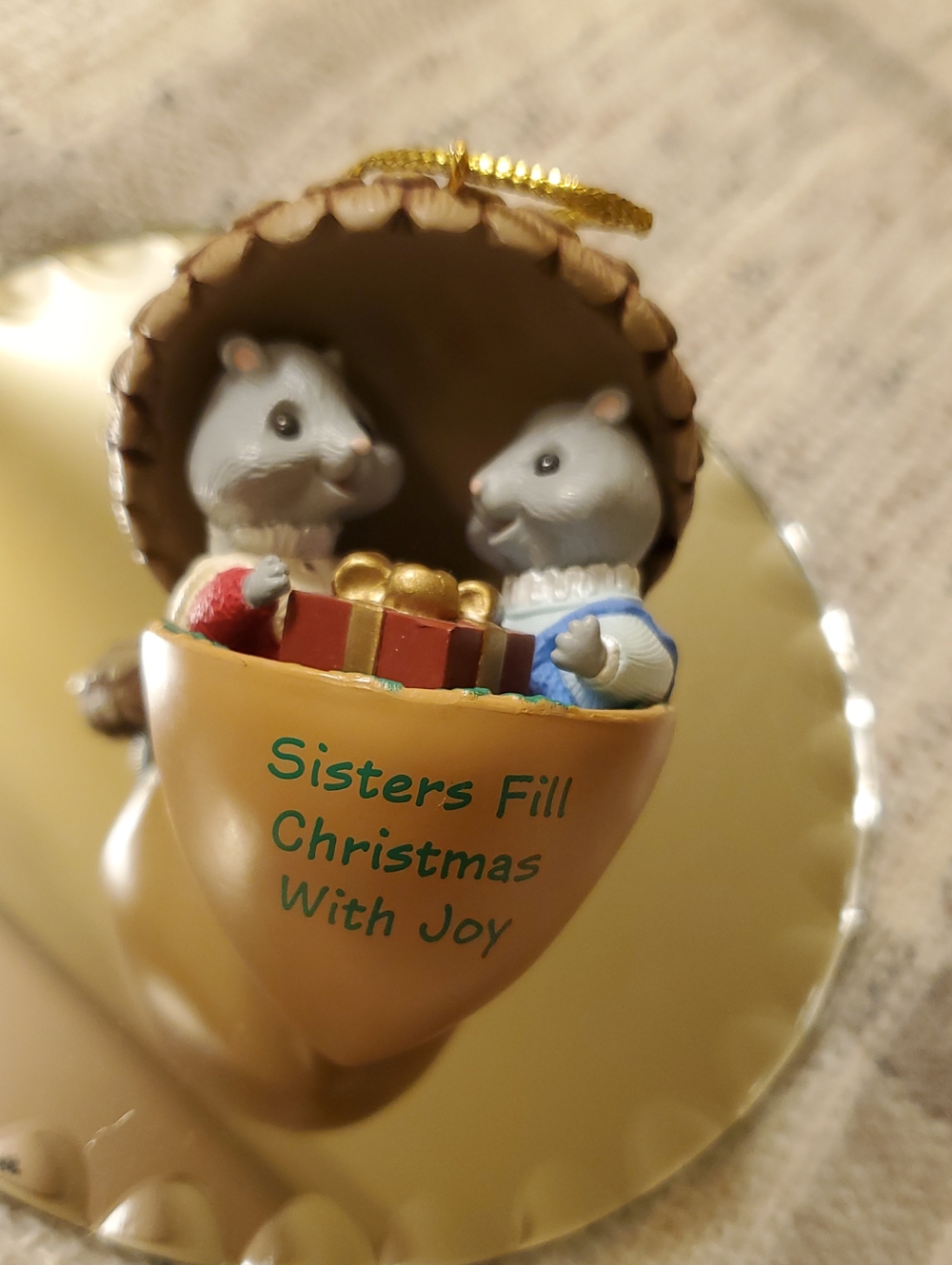 Holiday Sisters Small Pet Figurine - Tan & Gray 1994 In Original Box.